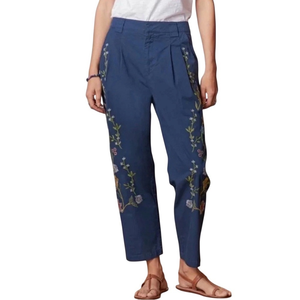 Sundance Garden Grand Pants Womens Blue Barrel Pleats Embroidered Sz 14 - Picture 1 of 13